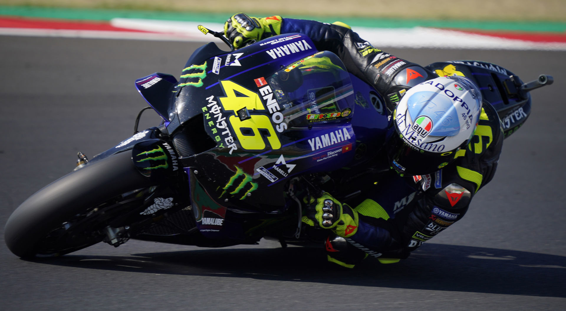 Valentino Rossi (46) at speed at Misano. Photo courtesy Monster Energy Yamaha.