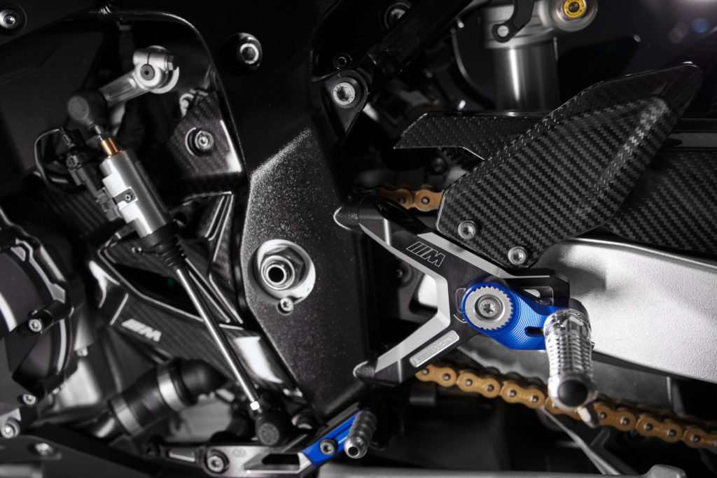 The M 1000 RR comes with an adjustable swingarm pivot. Photo courtesy BMW Motorrad.