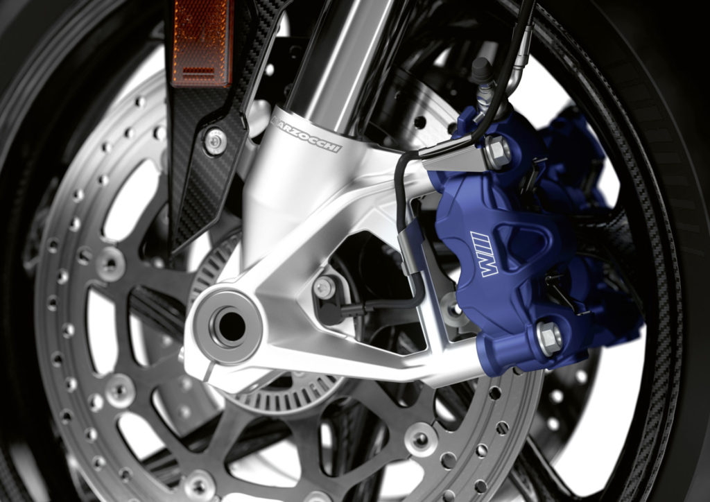 The M 1000 RR comes with M brakes and carbon-fiber wheels. Photo courtesy BMW Motorrad.