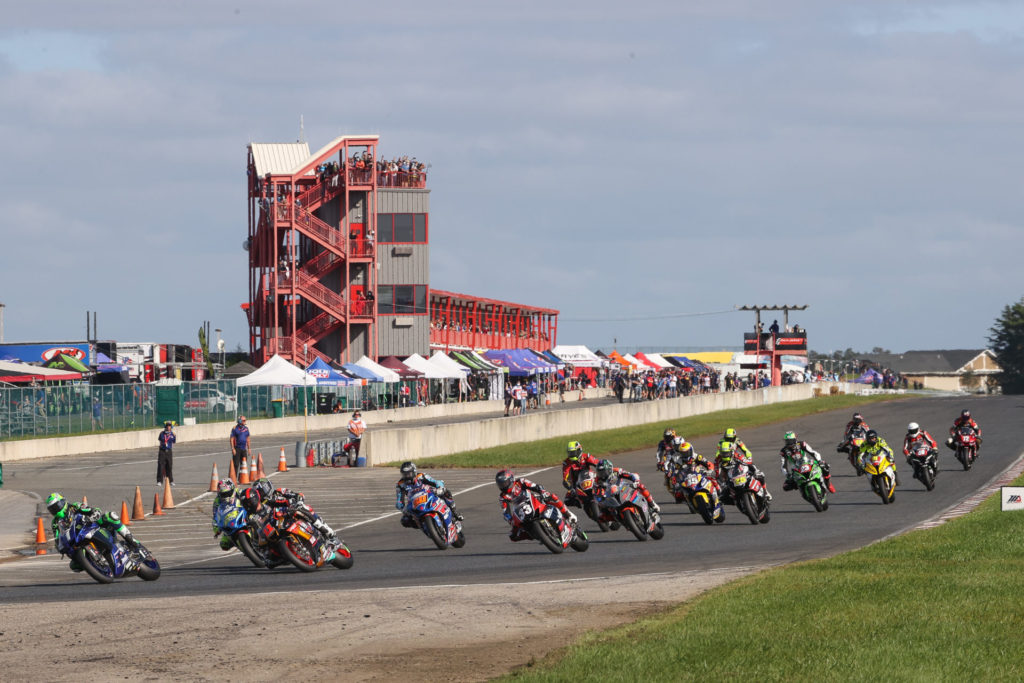 The start of Superbike Race One. Photo by Brian J. Nelson, courtesy MotoAmerica.