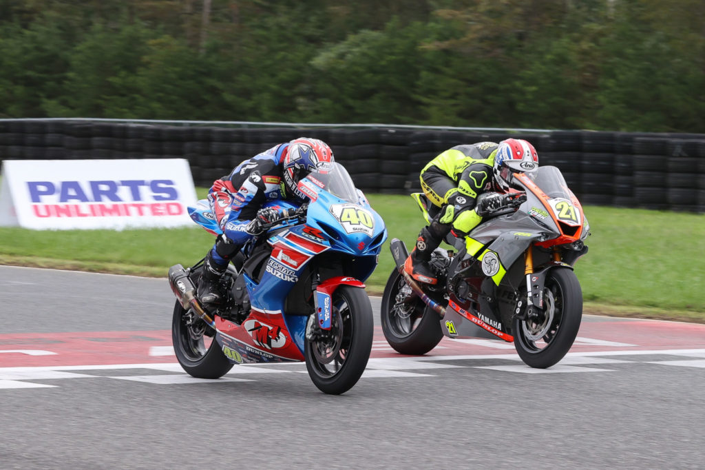 Sean Dylan Kelly (40) held off Brandon Paasch (21) by 0.014 second to win Supersport Race Two. Photo by Brian J. Nelson.