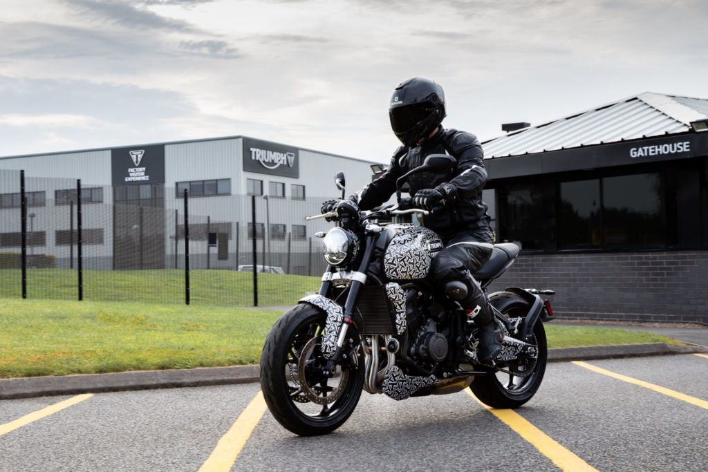 The new Triumph Trident middleweight roadster is undergoing its final road testing in England. Photo courtesy Triumph.