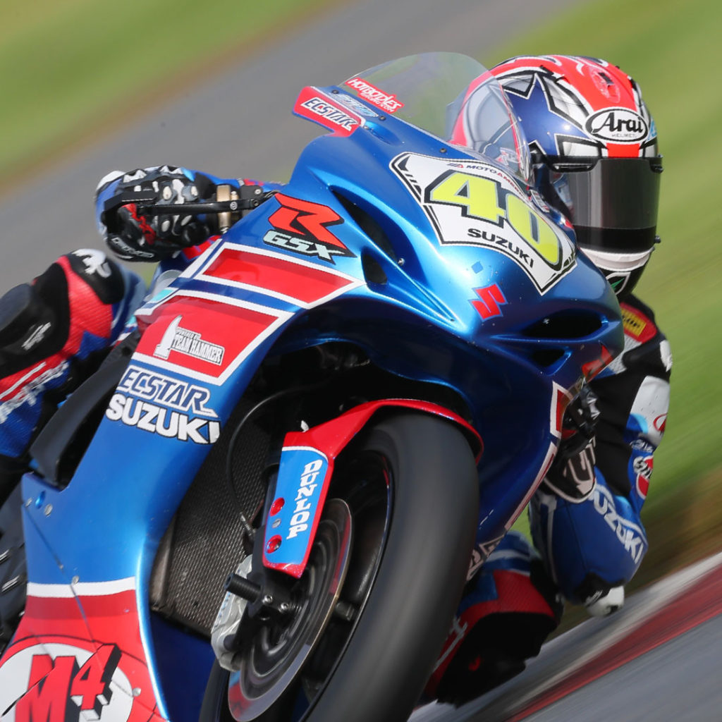 Sean Dylan Kelly (40) earned another hard-fought victory in race 2 on his GSX-R600. Photo by Brian J. Nelson, courtesy Suzuki Motor of America, Inc.