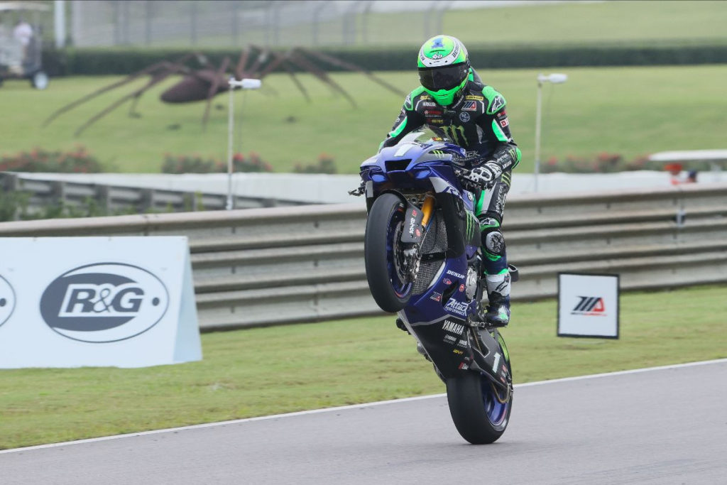 Cameron Beaubier (1) celebrates his 50th career Superbike race victory. Photo by Brian J. Nelson.