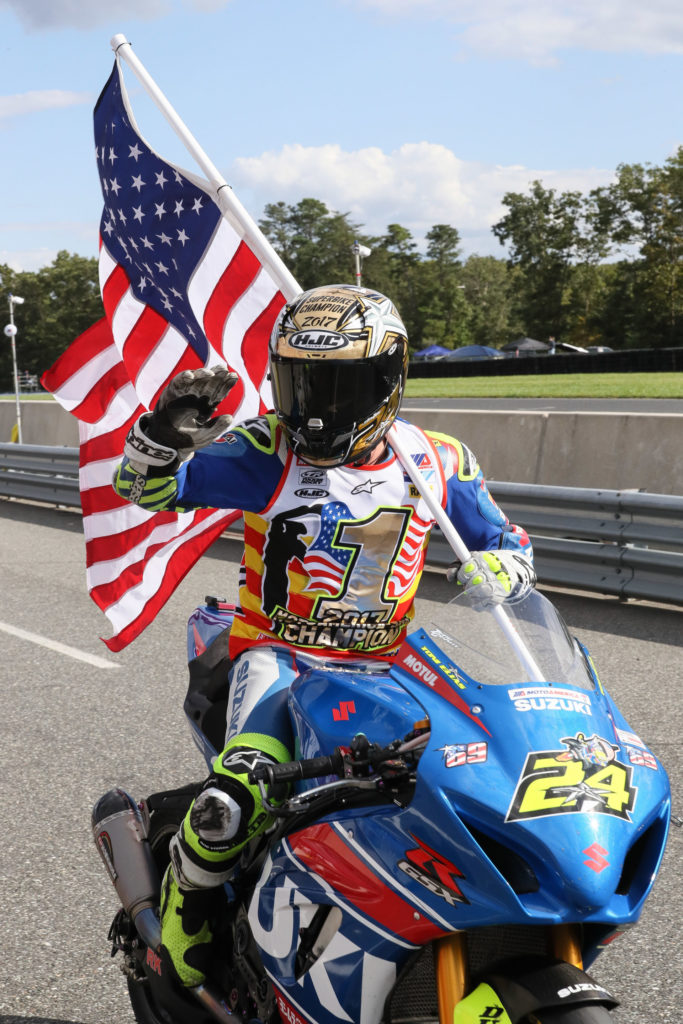 The 2017 MotoAmerica Superbike Championship was a highlight of Toni's Suzuki racing career. Photo courtesy of Suzuki Motor of America, Inc.