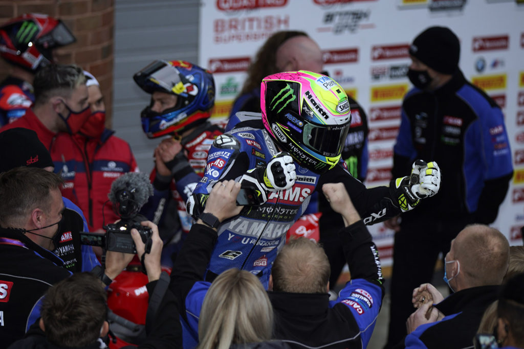 Jason O'Halloran celebrates his victory in Race One at Brands Hatch. Photo courtesy MSVR.