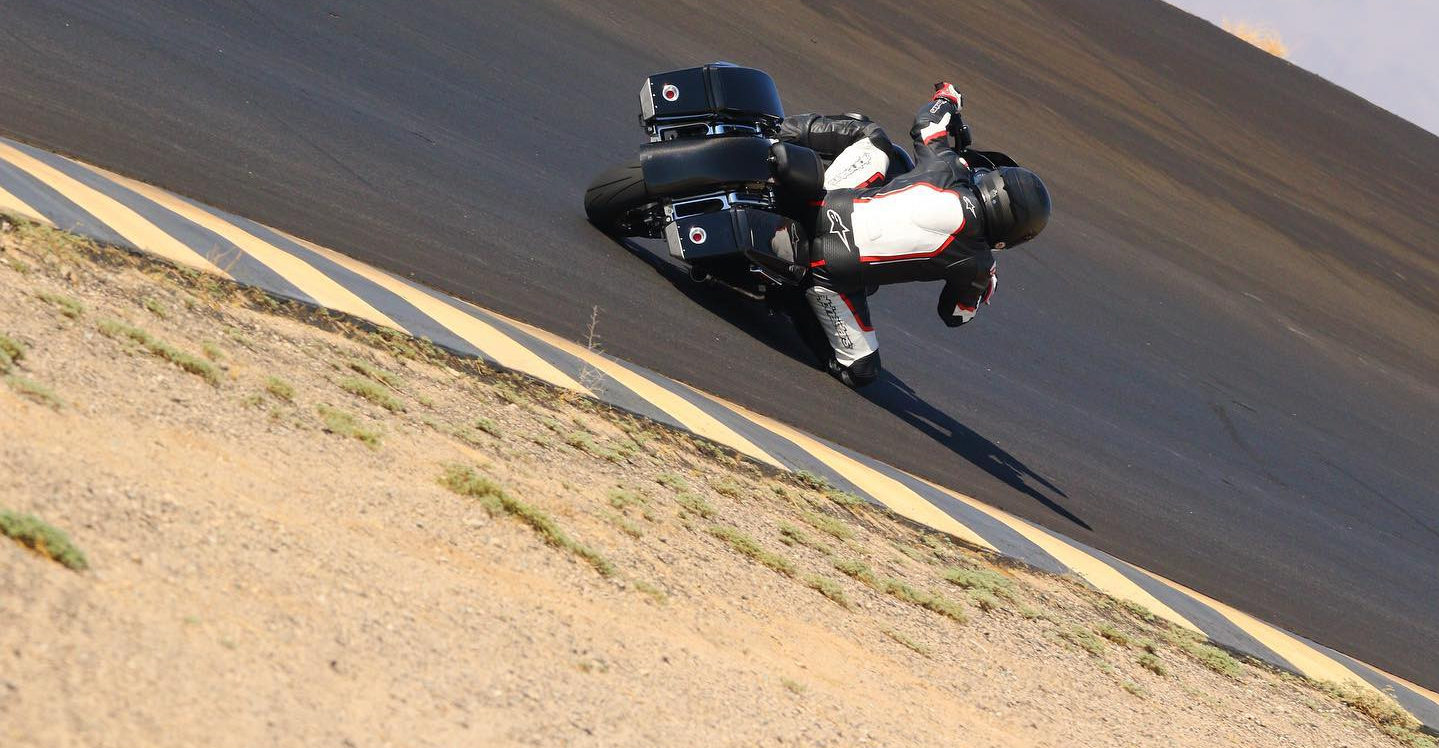 Tony Sollima testing at Chuckwalla Valley Raceway on The Speed Merchant Harley-Davidson Electra Glide Standard. Photo by CaliPhotography.com, courtesy MotoAmerica.