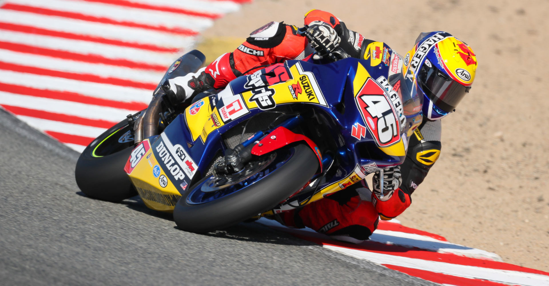 Cam Petersen (45) won big at Laguna Seca with a race win and the MotoAmerica Superbike Cup award. Photo by Brian J. Nelson, courtesy Suzuki Motor of America, Inc.