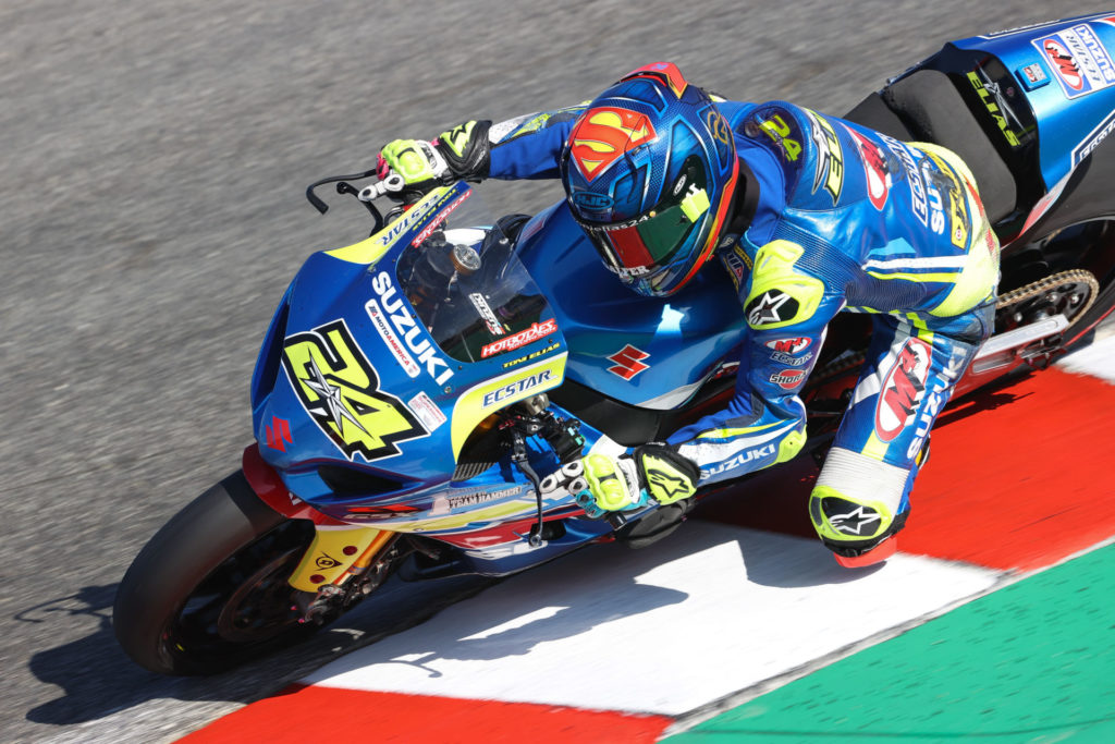 Toni Elias (24) earned three podium finishes in his farewell performance on his Suzuki GSX-R1000. Photo courtesy Suzuki Motor of America, Inc.