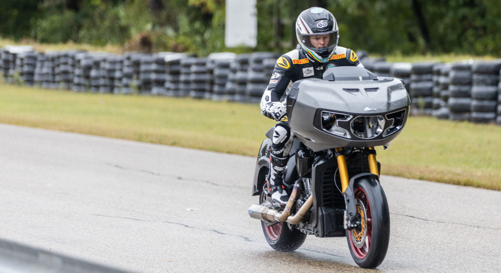 Tyler O'Hara testing his S&S Cycle Indian Challenger King of the Baggers racebike. Photo courtesy Indian Motorcycle.