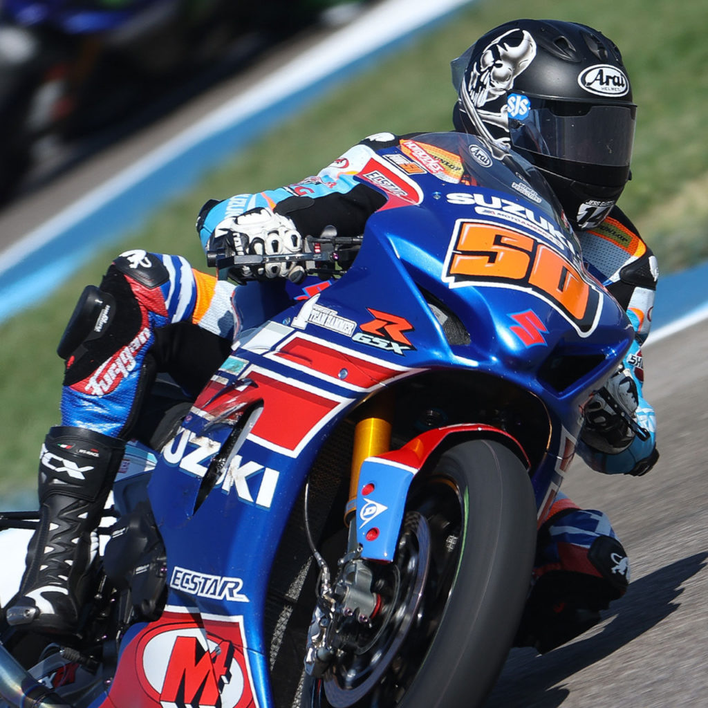 Bobby Fong (50) earned two strong Superbike victories on his GSX-R1000. Photo by Brian J. Nelson, courtesy SMAI.