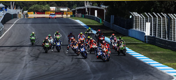 The start of World Superbike Race One. Photo courtesy Dorna.