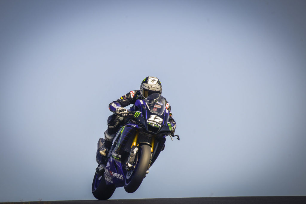 Maverick Vinales (12) on a Yamaha YZF-R1 Superbike at Portimao. Photo courtesy Dorna.