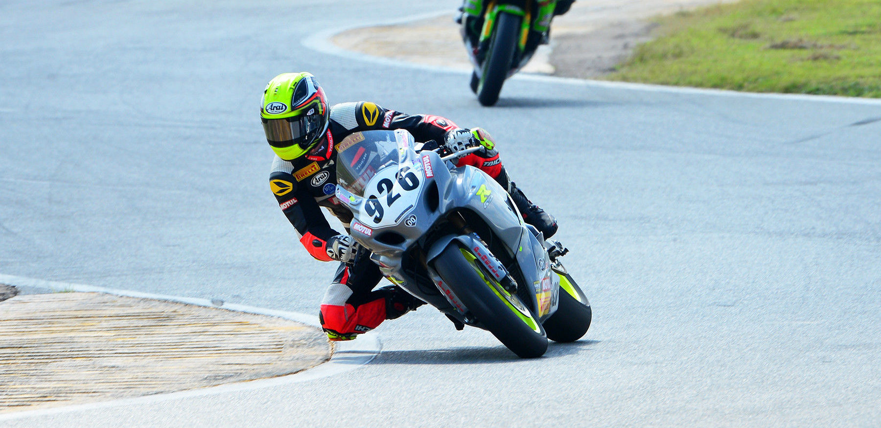 Froggy Moto’s Cory West (926) leading the ASRA Team Challenge at Daytona International Speedway. Photo by Lisa Theobald, courtesy ASRA.