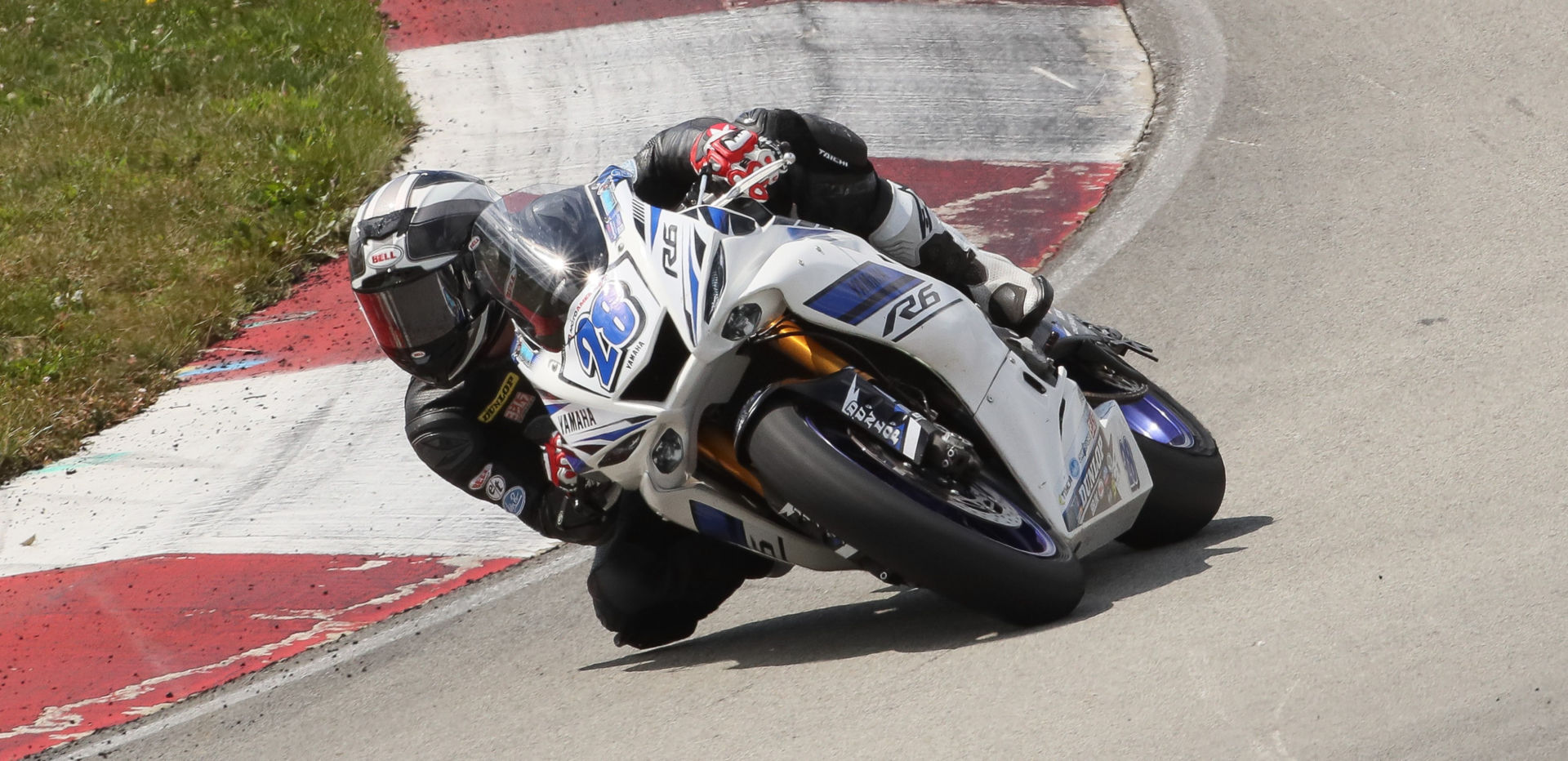 Cory Ventura (28) racing in the MotoAmerica Supersport class at Pittsburgh International Race Complex in 2019. Photo by Brian J. Nelson.