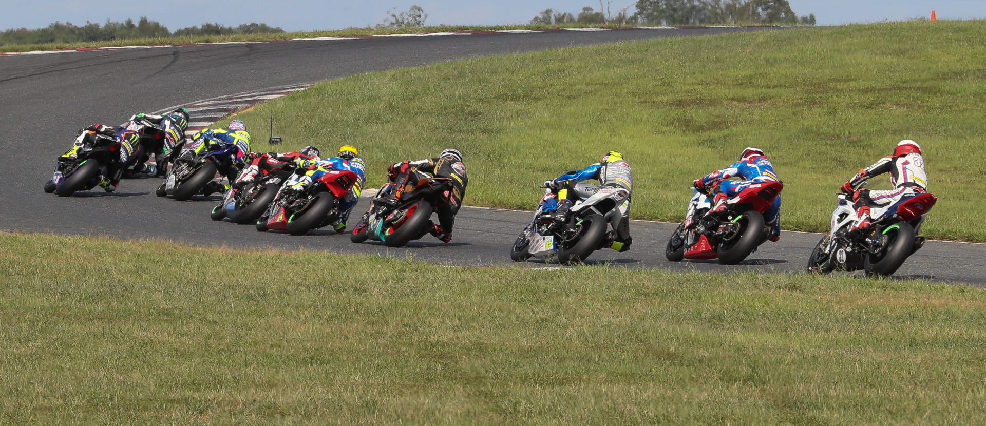 A MotoAmerica Superbike race start from 2019. Photo by Brian J. Nelson.