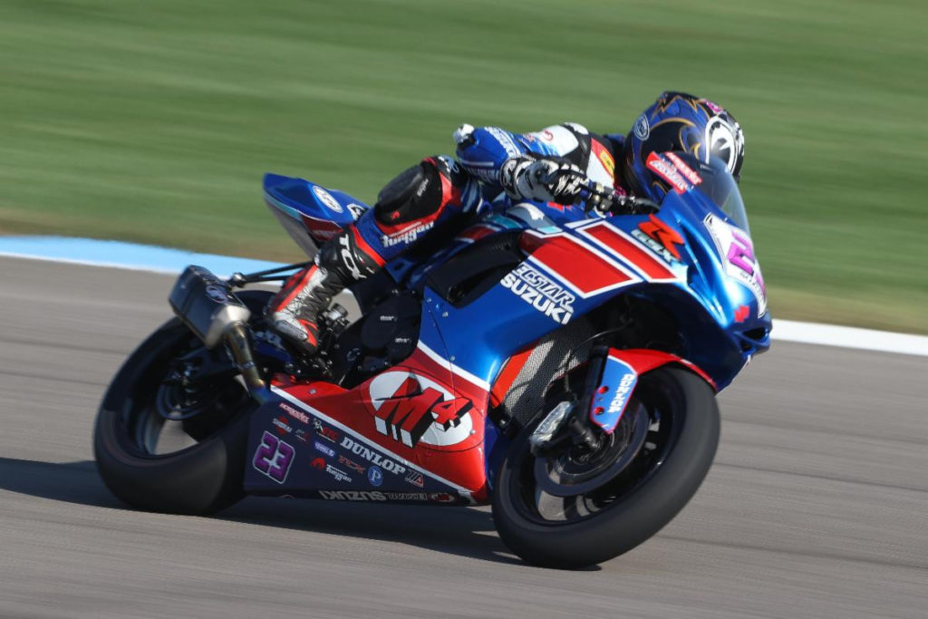 Lucas Silva (23) continued his streak of top-ten finishes on his GSX-R600 at Indy. Photo by Brian J Nelson.