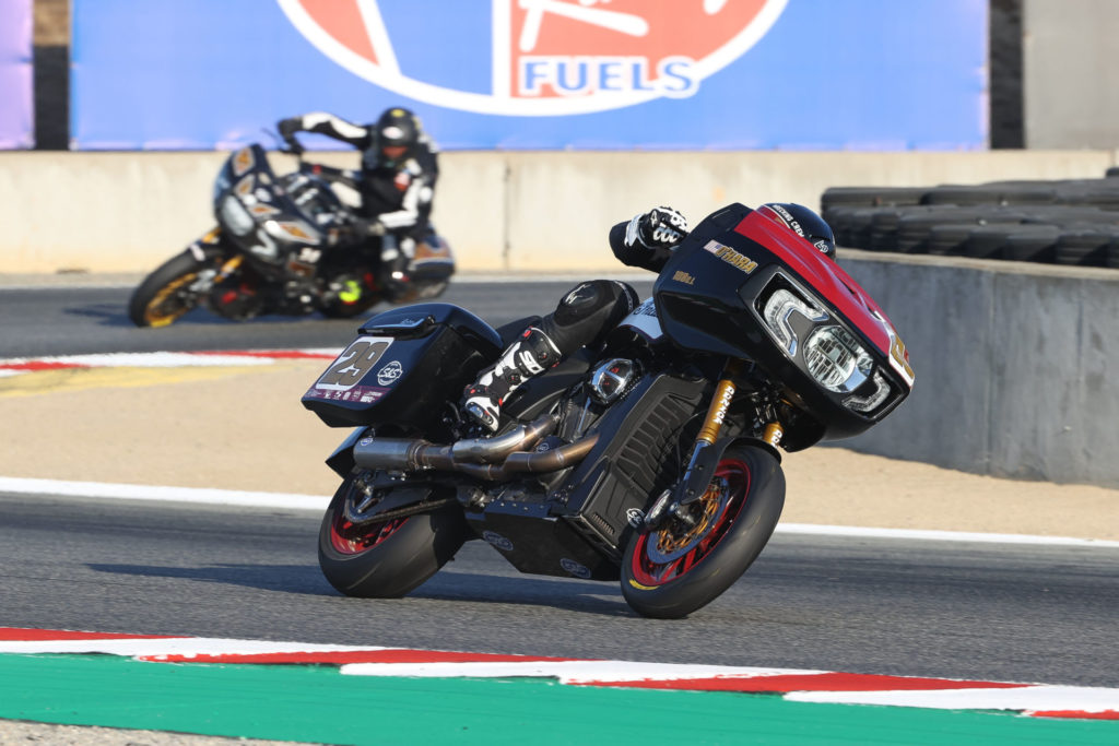 Tyler O'Hara (29) and Frankie Garcia (14) at speed on their Indiana Challengers. Photo by Brian J. Nelson, courtesy Indian Motorcycle.