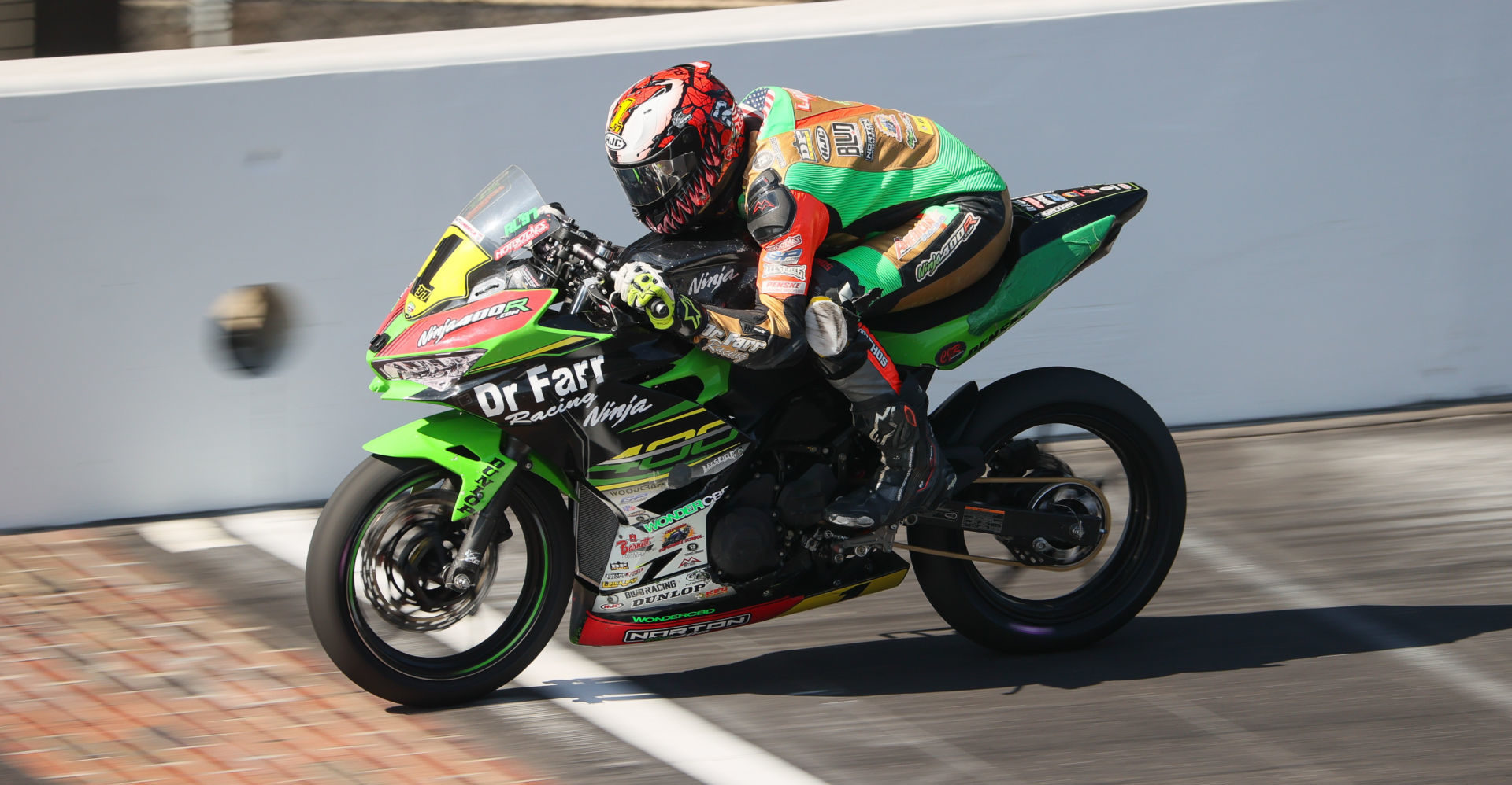 Rocco Landers (1) hits the yard of bricks at Indianapolis Motor Speedway. Photo by Brian J. Nelson.