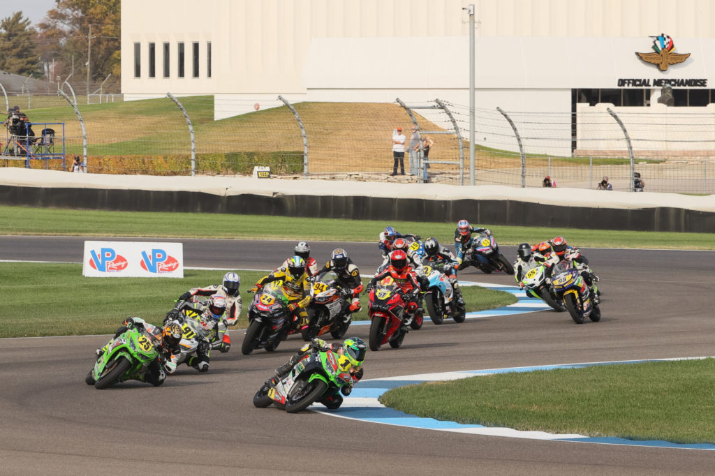 Rocco Landers (1) leads the start of Liqui Moly Junior Cup Race One. Photo by Brian J. Nelson.