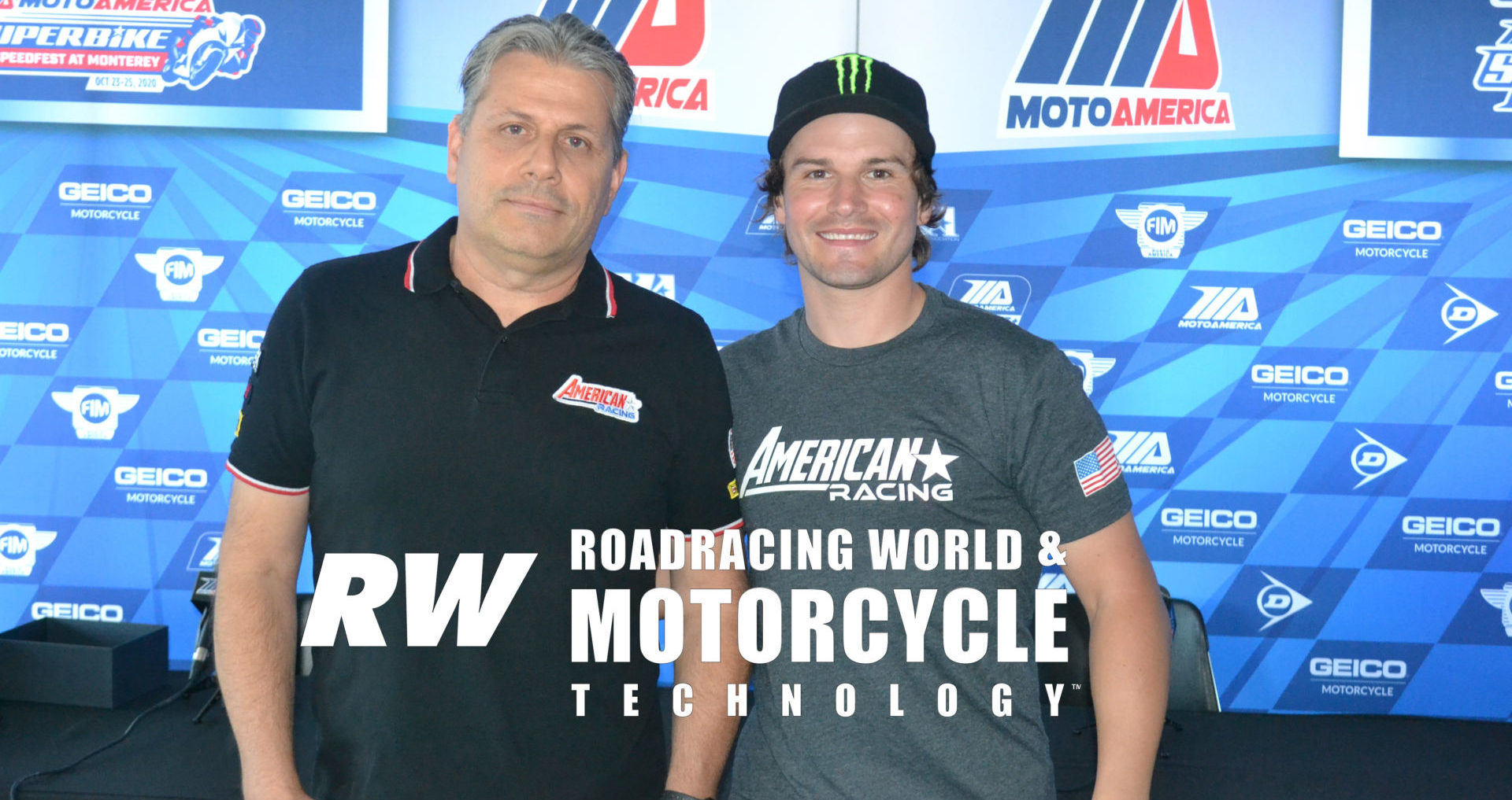 American Racing Team owner Eitan Butbul (left) and Cameron Beaubier (right) at WeatherTech Raceway Laguna Seca. Photo by David Swarts.