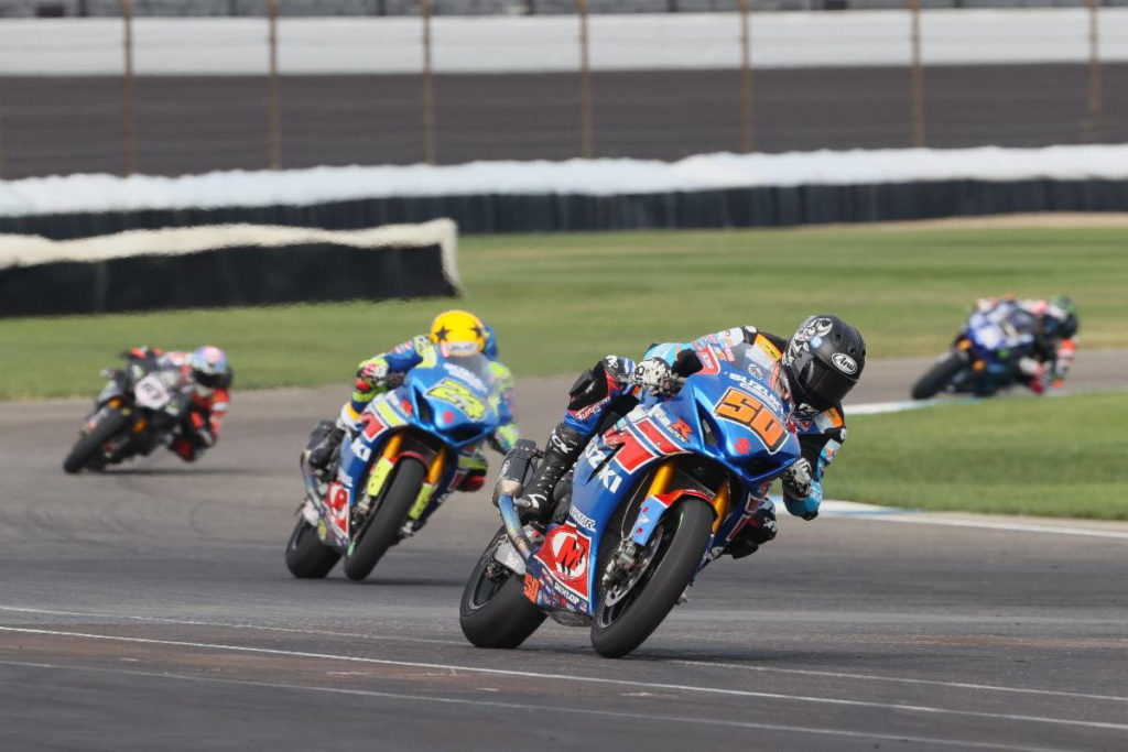 Bobby Fong (50) earned his second Superbike victory, at Indianapolis Saturday. Photo by Brian J. Nelson, courtesy Team Hammer.