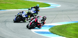 Pipe Dreams Podcast, Episode 34: Roger Lee Hayden – Racing Royalty Roger Hayden (95) leads Cameron Beaubier (6) and Josh Hayes (1) in MotoAmerica Superbike Race Two at Indianapolis Motor Speedway in 2015. Photo by Brian J. Nelson.