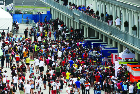 The 2015 MotoGP/MotoAmerica event at Indianapolis Motor Speedway drew the largest crowd since the inaugural MotoGP event at IMS in 2009. This is a shot of the MotoGP paddock, which has limited access. Photo by Brian J. Nelson.