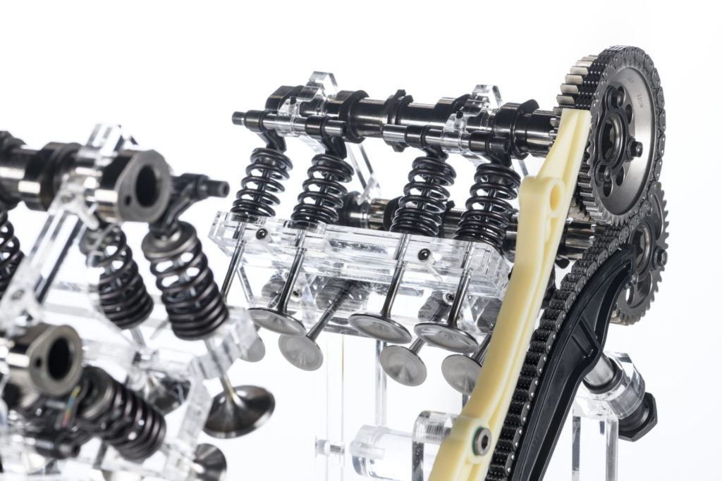 The valvetrain of Ducati's new V4 Granturismo engine. Photo courtesy Ducati.