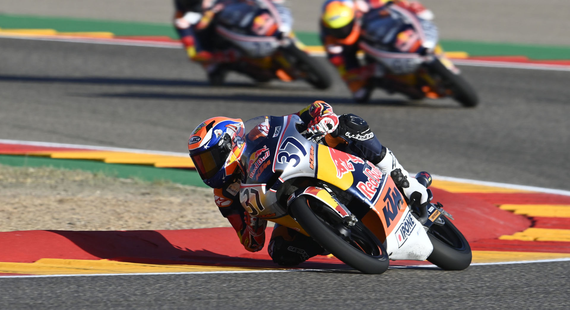 Pedro Acosta (37) leading at Motorland Aragon. Photo courtesy Dorna.