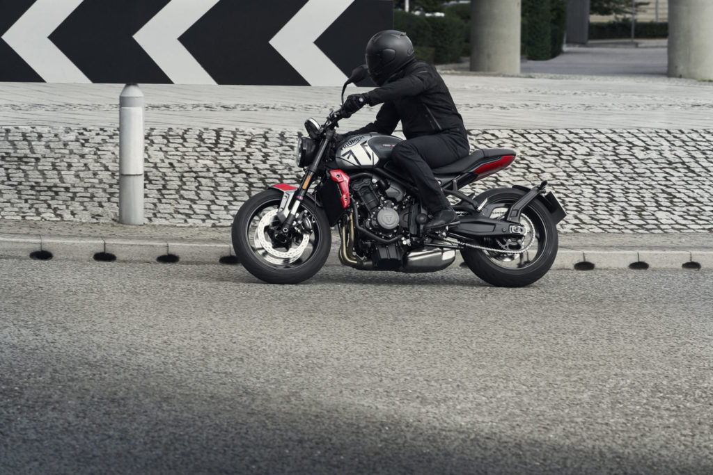 A Triumph Trident 660 at speed. Photo courtesy Triumph.