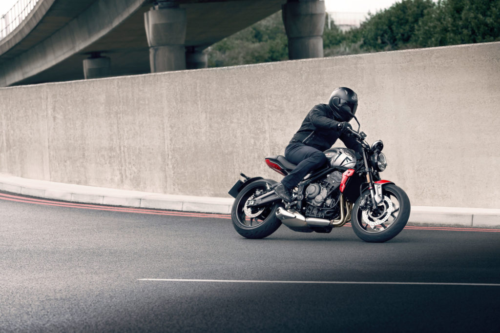 A Triumph Trident 660 at speed. Photo courtesy Triumph.