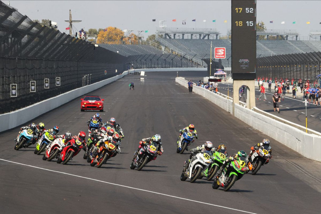Rocco Landers (1) leads the start of Junior Cup Race Two. Photo by Brian J. Nelson, courtesy MotoAmerica.