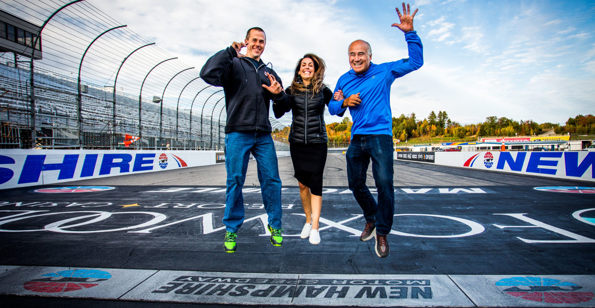 Eric Wood (left) and John Grush (right), the new owners of the Loudon Road Race Series (LRRS) which is soon to become North East Motorcycle Road Racing (NEMRR), with Series Director Noelle Doucette (center). Photo by Sarah Delia, courtesy LRRS/NEMRR.