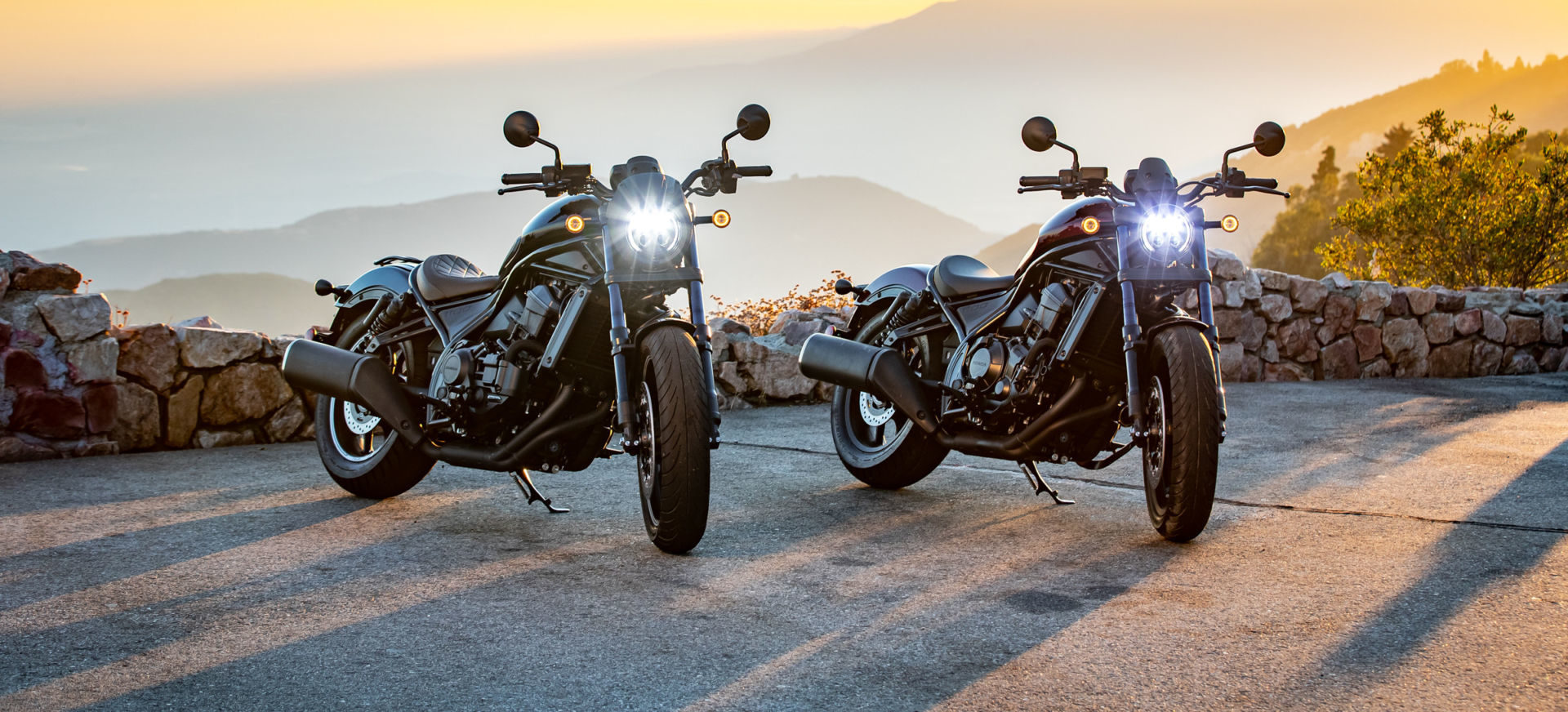 A 2021 Honda Rebel 1100 (right) and a 2021 Honda Rebel 1100 DCT (left). Photo courtesy American Honda.