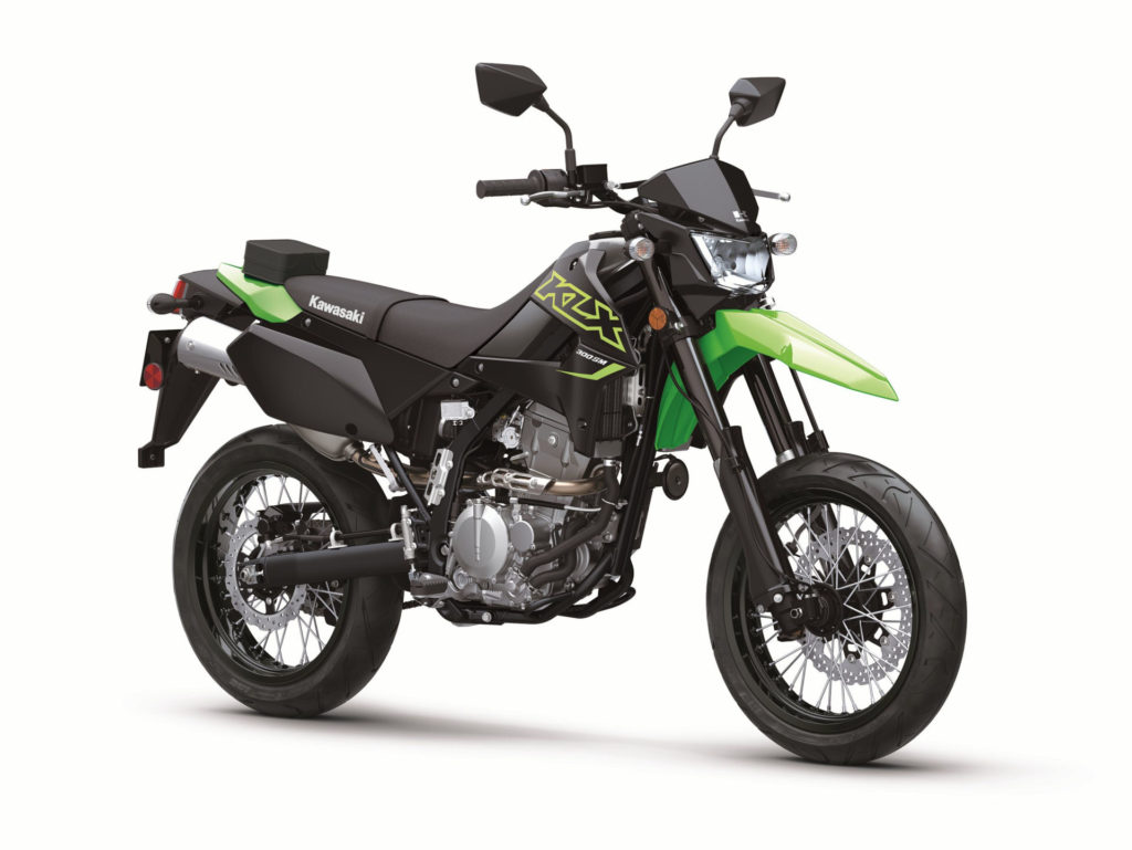 Kawasaki's new 2021-model KLX300SM at rest. Photo courtesy Kawasaki Motors Corp., U.S.A.