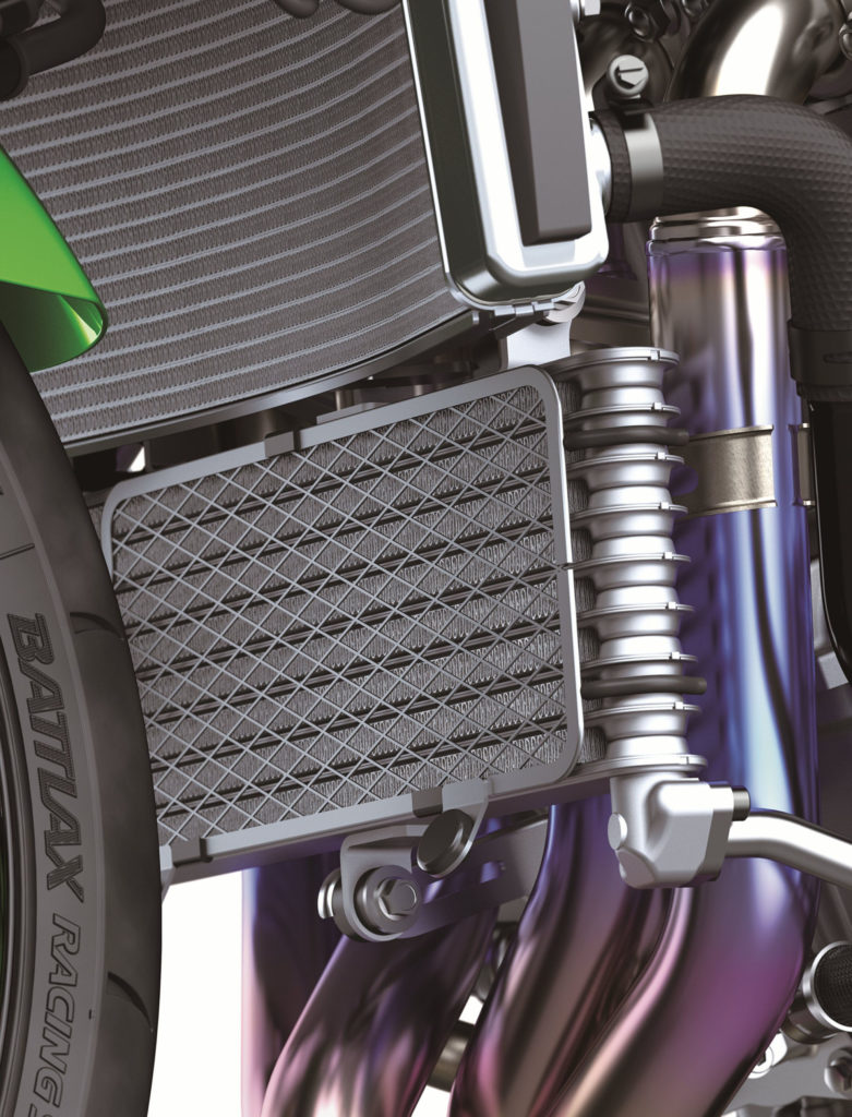 The 2021 Kawasaki ZX-10R comes with a new air-cooled engine oil cooler. Photo courtesy Kawasaki Motors Corp., U.S.A.