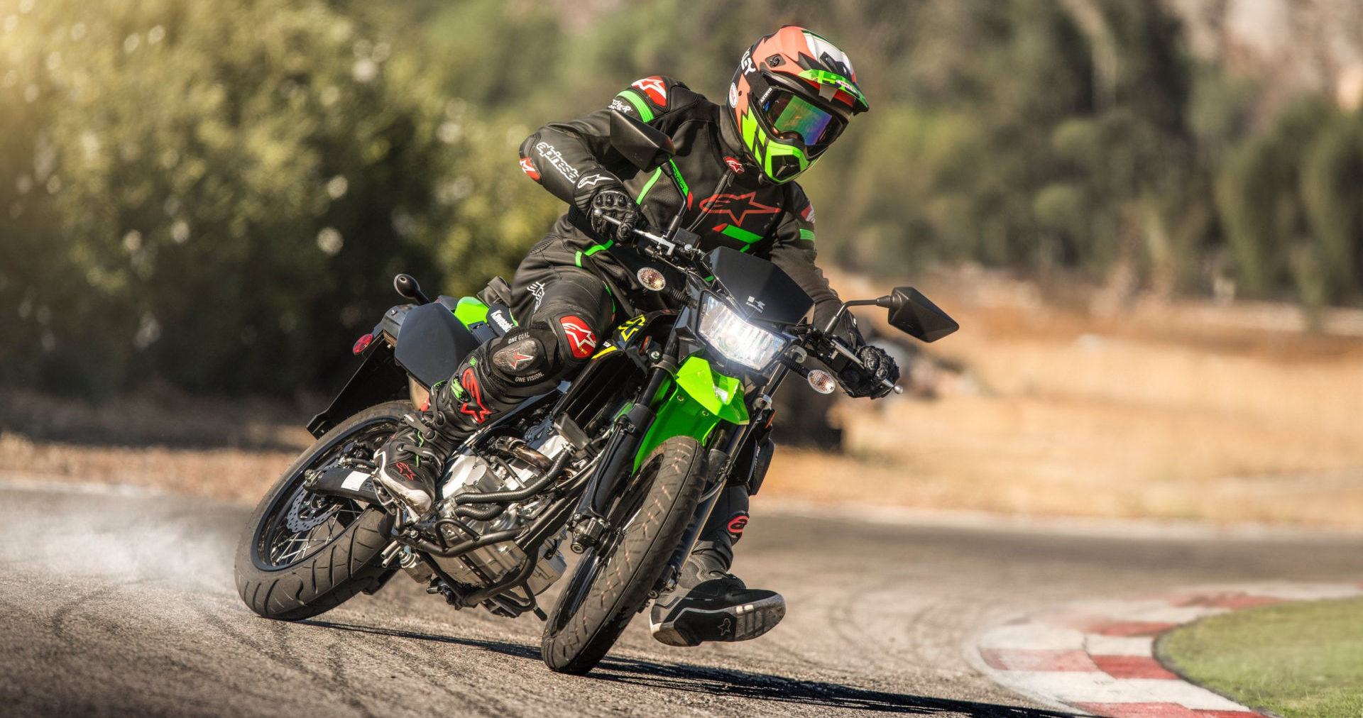 Kawasaki's new 2021-model KLX300SM in action. Photo courtesy Kawasaki Motors Corp., U.S.A.