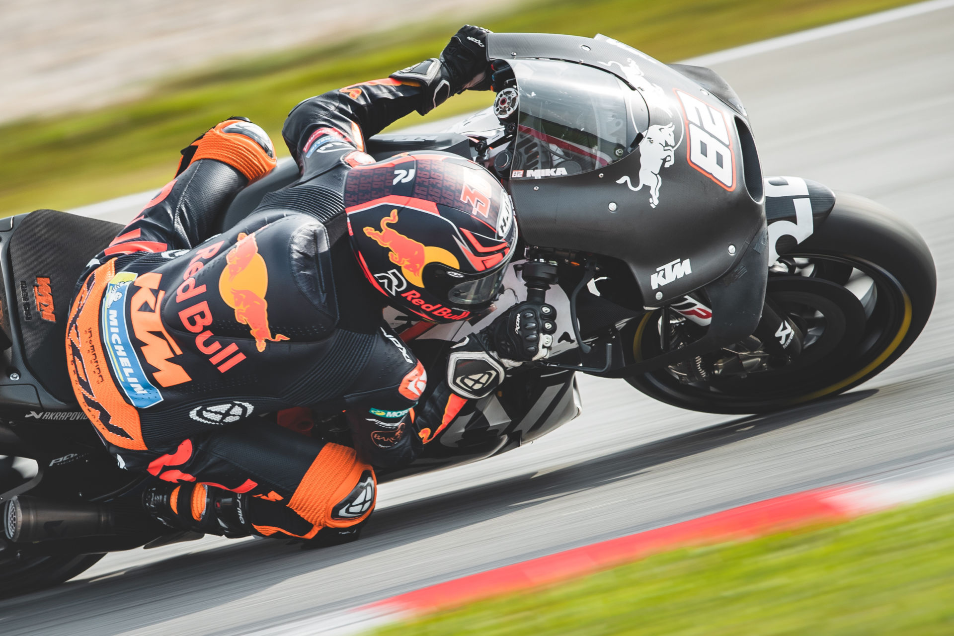 Mika Kallio (82) during the MotoGP pre-season test at Sepang in February 2020. Photo courtesy KTM Factory Racing.