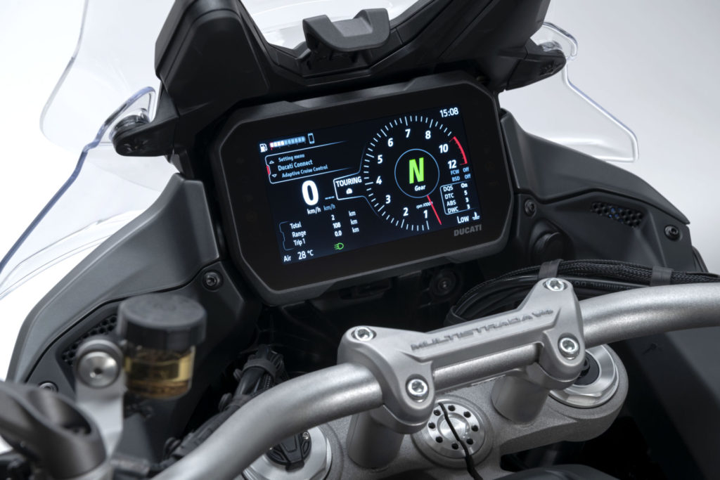 The dashboard display on a 2021 Ducati Multistrada V4 S. Photo courtesy Ducati.