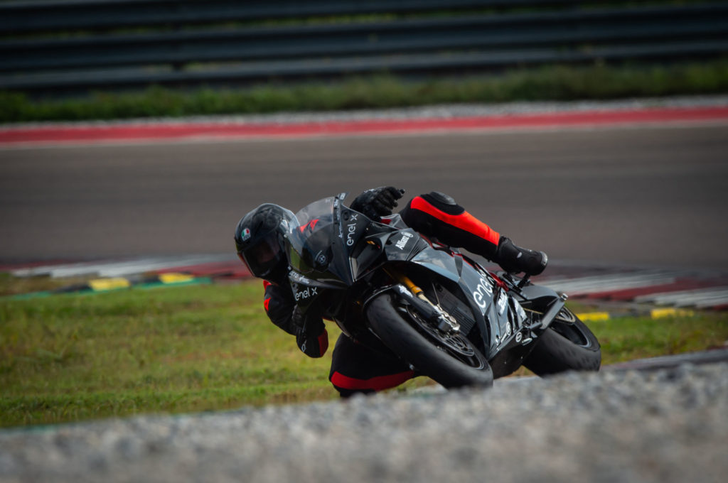 A 2021-model Energica Ego Sport Black Kit Corsa Clienti at speed. Photo by Lorenzo Concari, courtesy Energica.