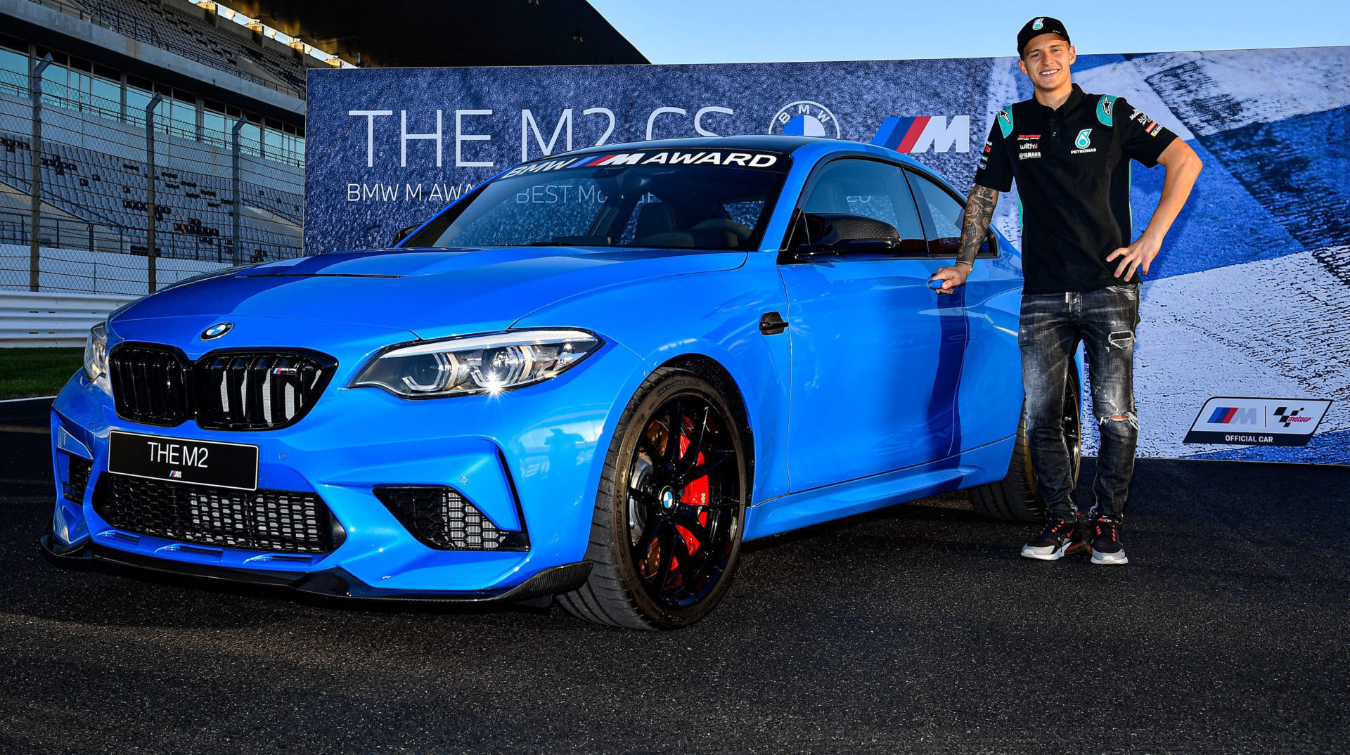 Fabio Quartararo with his new BMW M2 CS. Photo courtesy Dorna.