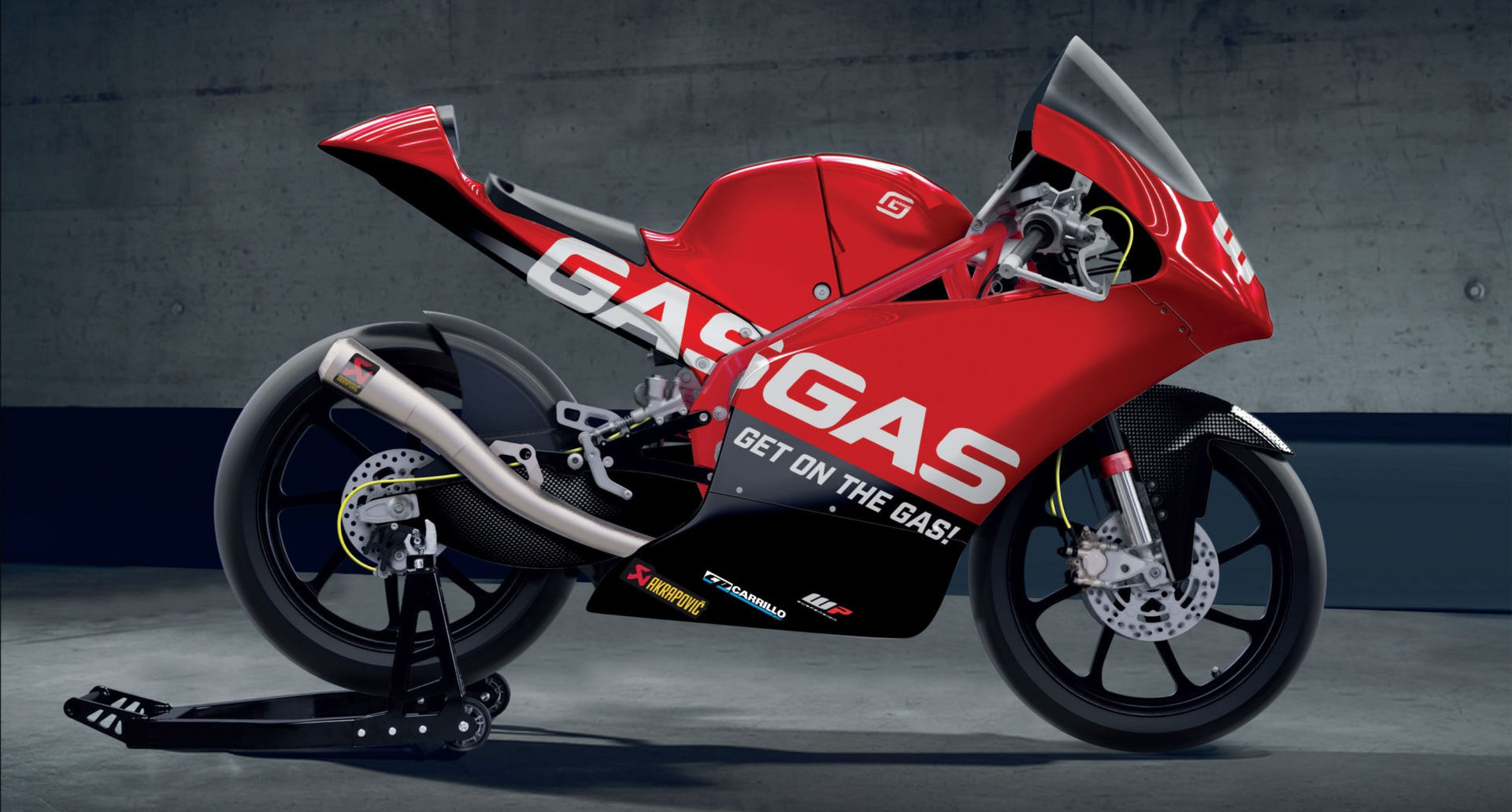 A GASGAS RC 250 GP road racing motorcycle. Photo courtesy GASGAS Motorcycles.
