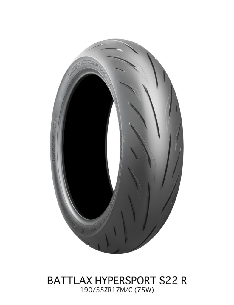 A 180/55-ZR17 Bridgestone BATTLAX Hypersport S22 rear tire.