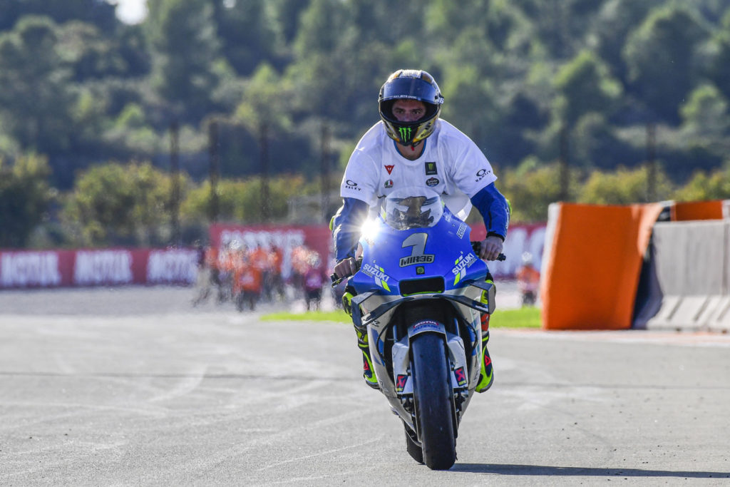 Joan Mir (1) on his lap of honor. Photo courtesy Dorna.