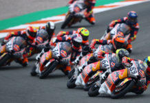 Red Bull MotoGP Rookies Cup: 2021 Schedule Revised Marcos Uriarte (89) leads a pack of Red Bull MotoGP Rookies during Race One at Valencia II. Photo courtesy Red Bull.