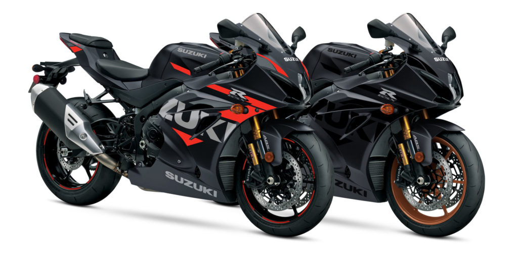 A pair of 2021 Suzuki GSX-R1000R sportbikes. Photo courtesy Suzuki Motor of America, Inc.