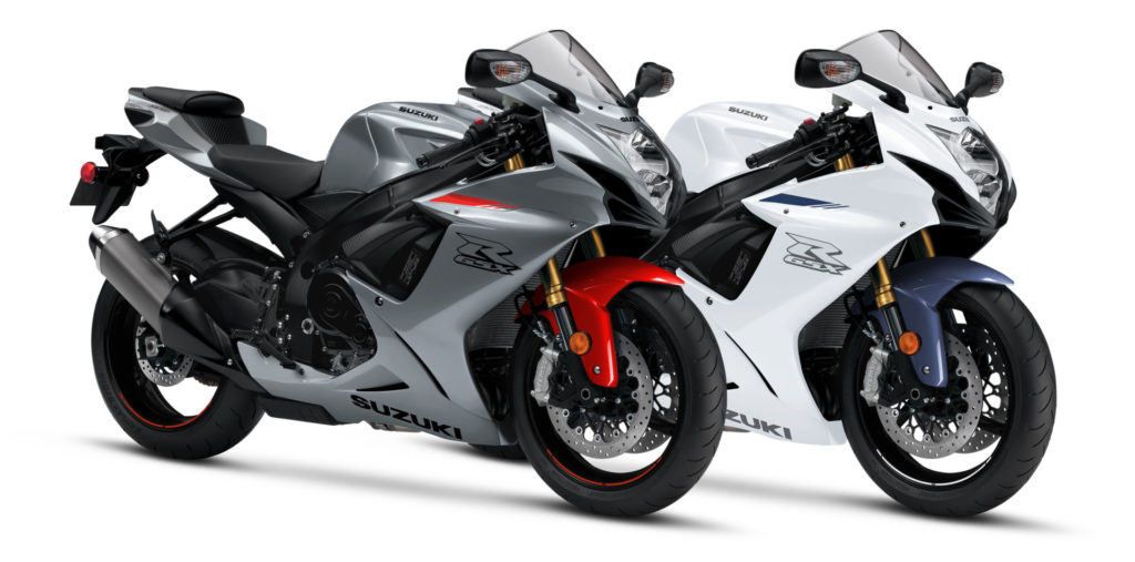 A pair of 2021 Suzuki GSX-R750 sportbikes. Photo courtesy Suzuki Motor of America, Inc.