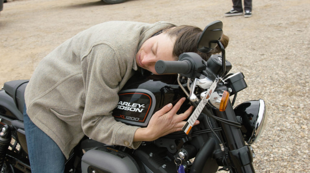 Physician Assistant Darwin Longfellow with her new 2020 Harley-Davidson XL1200 Sportster Roadster. Photo courtesy Dunlop.