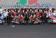 MotoGP: Gresini’s Condition Continues To Improve The 2020 Gresini Racing teams with the Aprilia Gresini MotoGP unit in the middle. Photo courtesy Gresini Racing.